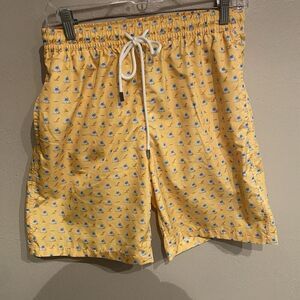 Fedeli Mens Small Swim Trunks Yellow Walrus Print Pattern Made In Italy